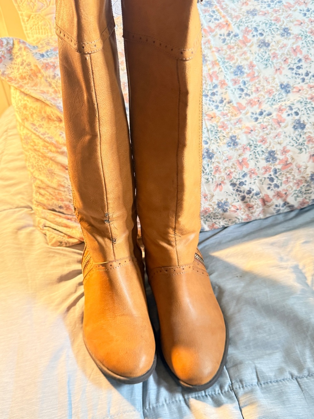 Women's Tall Tan Faux Leather Riding Boots
